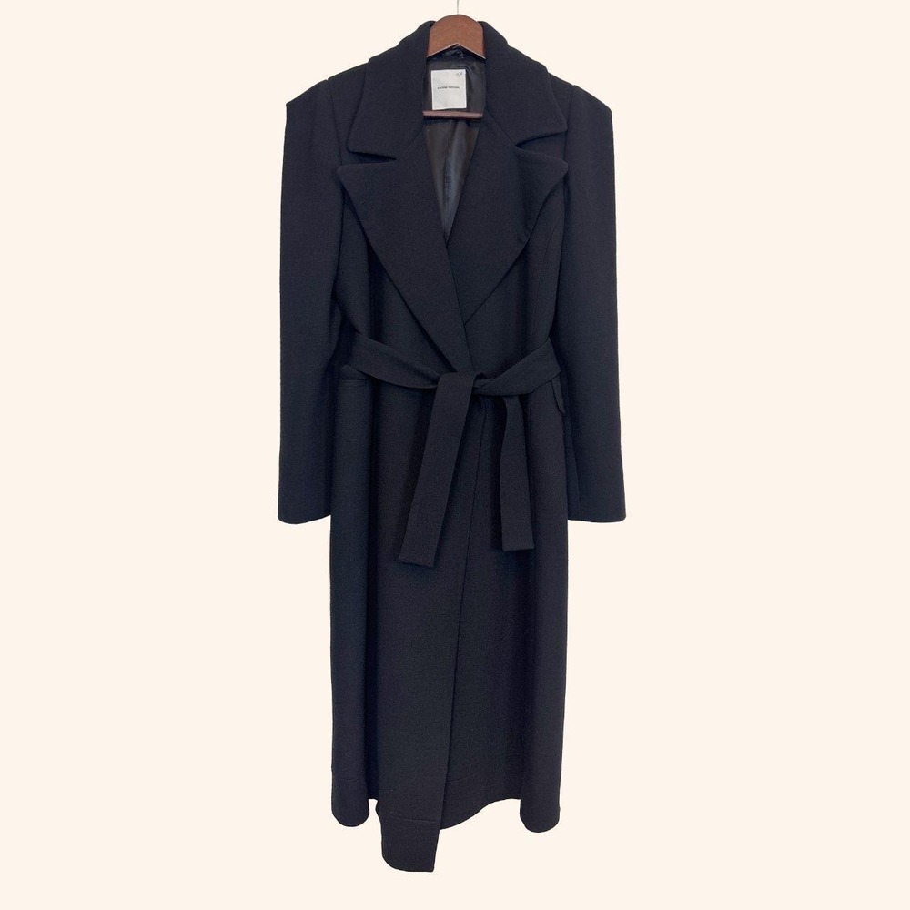Costume National Black 100% Wool Belted Maxi Coat